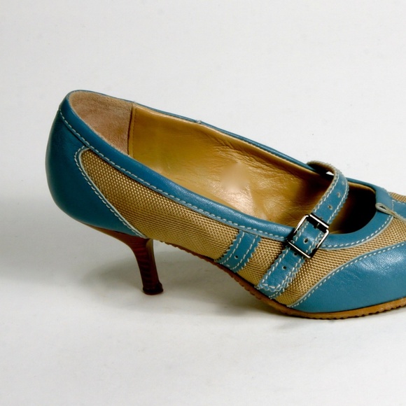 Blue and Tan Avant Gard GFJ  Italian High Heels - Sz 38 EU or 7.5 US - Picture 8 of 16